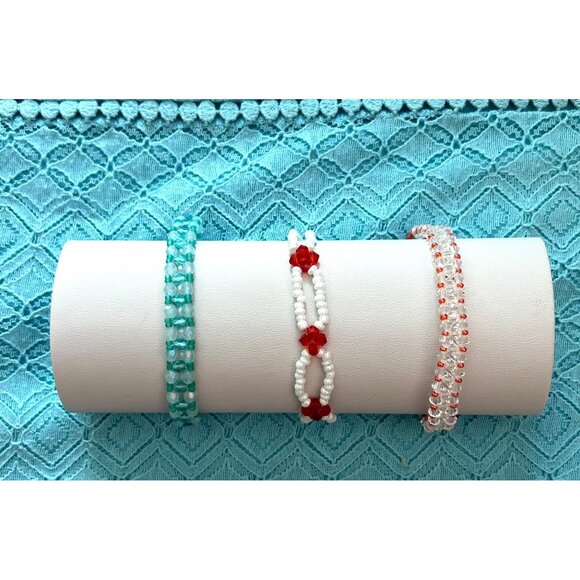 3  Beaded Bracelets  - Handcrafted - Set Of 3 - Picture 1 of 7